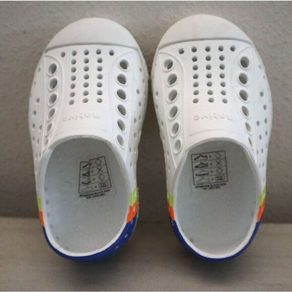 Native Toddler Kids Sz C4 White Jefferson Sugarlite Block Slip-On Shoes - Picture 9 of 10